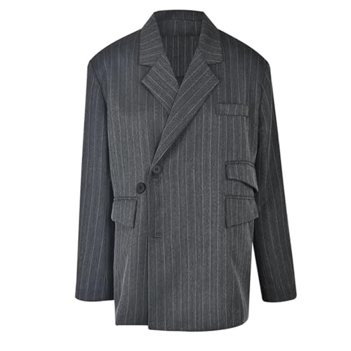 Mnjyihy Women Dark Gray Striped Blazer Big Size Lapel Long