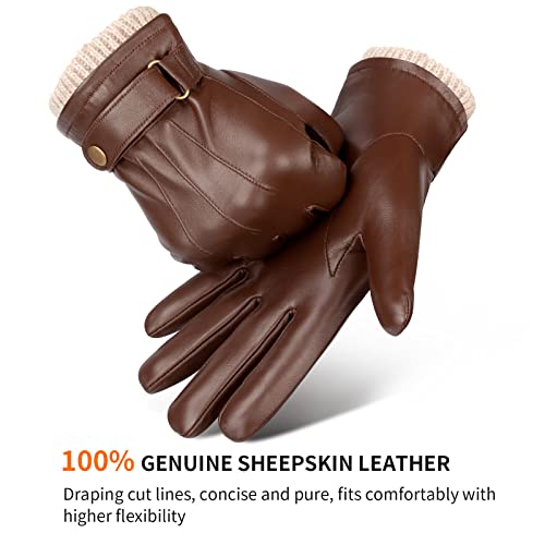 OZERO Mens Winter Gloves Nappa Leather Warm Wool Touchscreen Dress Glove - Thermal Gifts for Dad or Husband