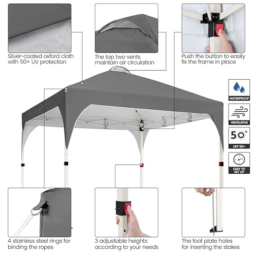 Yaheetech Pop Up Gazebo, 3x3m Instant Foldinng Shelter with Wheeled Bag, 4 Sandbags, 4 Ropes, 12 Stakes, Metal Frame, Adjustable Height, Top Air Vent, Dark Grey - Image 5