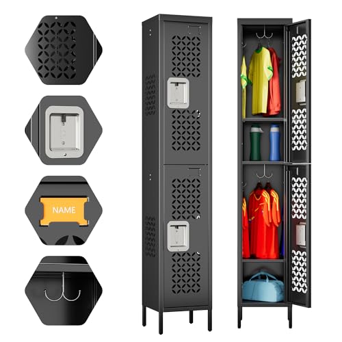 Image of Aobabo 2 Doors Metal Storage Locker with Lock, 66 inch H Steel Locker with Metal Hooks and Shelf for School, Home, Office, Playroom, Assembly Required, Black