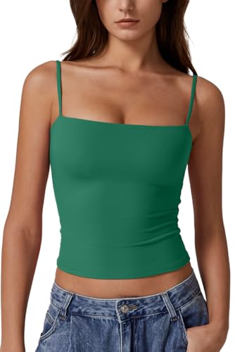 Image of QINSEN Women's Double Lined Basic Tank Top Adjustable Spaghetti Straps Sleeveless Camisole Shirts