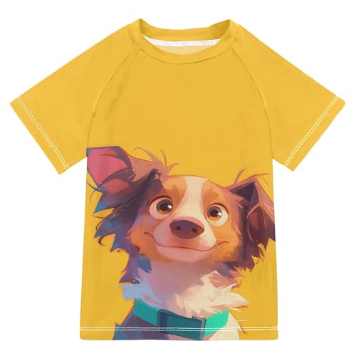 Cartoon Dog Yellow Kids Bathing Suit UV Protection Basketball Shirt Swimwear Beach Tops 3T