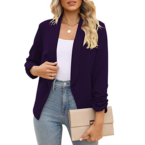 Image of POGTMM Women 3 /4 Sleeve Blazer Open Front Cardigan Jacket Work Office Blazer