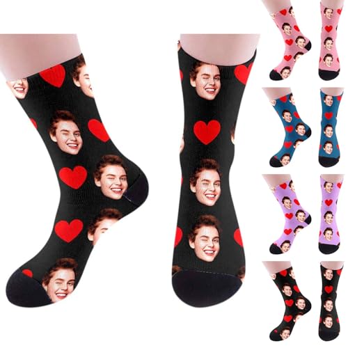 Chaussette Personnalisé Photo Chaussettes Noel Fantaisie avec Visage Chaussette Personnalisable Cadeaux Personnalisés Drôles Rigolotes pour Femme Homme Amour Famille, Cadeau Pour Noël