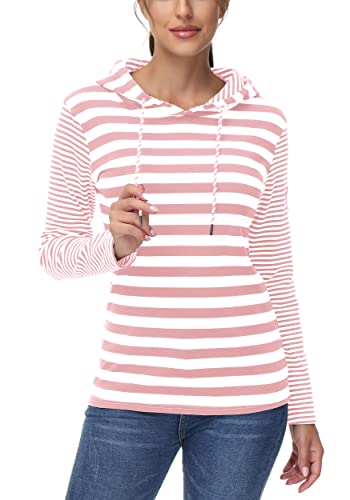 TrendiMax Damska bluza z kapturem, w paski, bluza z kapturem, sweter z długim rękawem, 100% bawełna, Rosa, XL