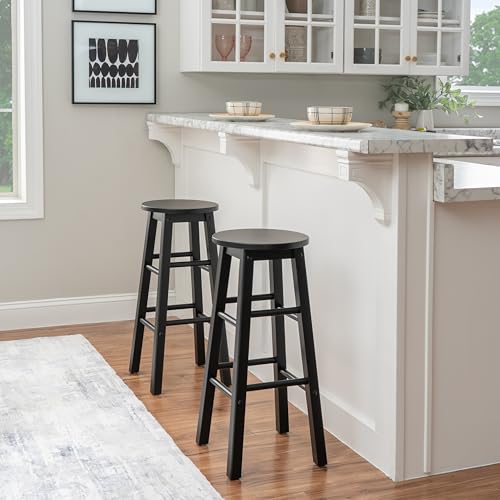 Image of Linon Zeke Black Solid Wood Backless Round Barstool with 29 inch Seat Height