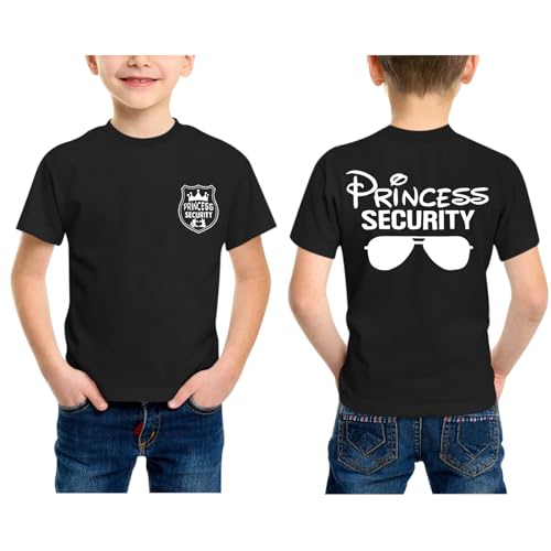 Vieawfi Boys Princess Security Team Shirt Funny Tshirt for Kids Graphic Tees Toddler Holiday Family Vacation Summer Tops(Black 7-8Years)