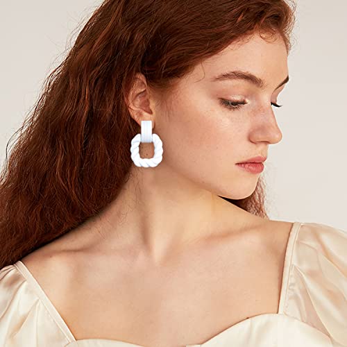 Wuweijiajia 70S 80S Classic Vintage Big Colorful Matte Metal Hoop Earrings Retro Neon Large Earrings Party Dangle Drop Earrings Accessories For Women Girls Elegant Jewelry Gifts (F-White) #TOP1