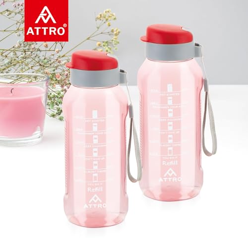 Image of ATTRO Ultra Pro Motivational 1-Liter BPA-Free Water Bottle with Leak-Proof Flip-Top Cap, Nylon Strap and Stylish Color for Daily Hydration Set of 4-Red