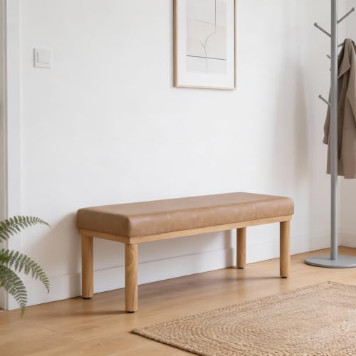 Image of HomePop 47.5 inch Oslo Bench - Sand Faux Leather