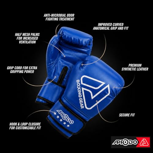 Image of APRODO Beginner Boxing Gloves for Kids & Adults - Men & Women Training, Sparring & Heavy Bag Gloves - Durable PU Leather with Wrist Support (Blue /White, 6oz)