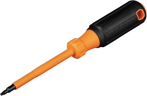 Klein Tools 6884INS Insulated Screwdriver, Made in USA, 1000V #1 Square Tip Screwdriver with 4-Inch Shank, Tip-Ident, Cushion-Grip Handle