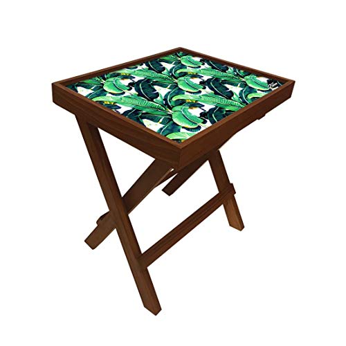 Image of Nutcase Designer Teak Wood Side Table Folding Wooden Bedside Coffee Outdoor Picnic Table - Martinique Banana Leaf