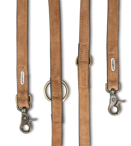 Jack & Russell Hundeleine Leder 2,0m - Premium Büffelleder zweilagig – Hunde Führleine gepolstert & verstellbar, Lederleine braun Anuk (Braun)
