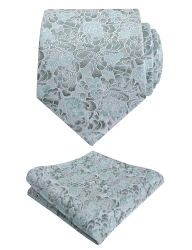 Image of Alizeal Mens 3.15'' Light Color Rustic Tie Handkerchief | with Flower Printed Handkerchief for Wedding Business Daily Wear