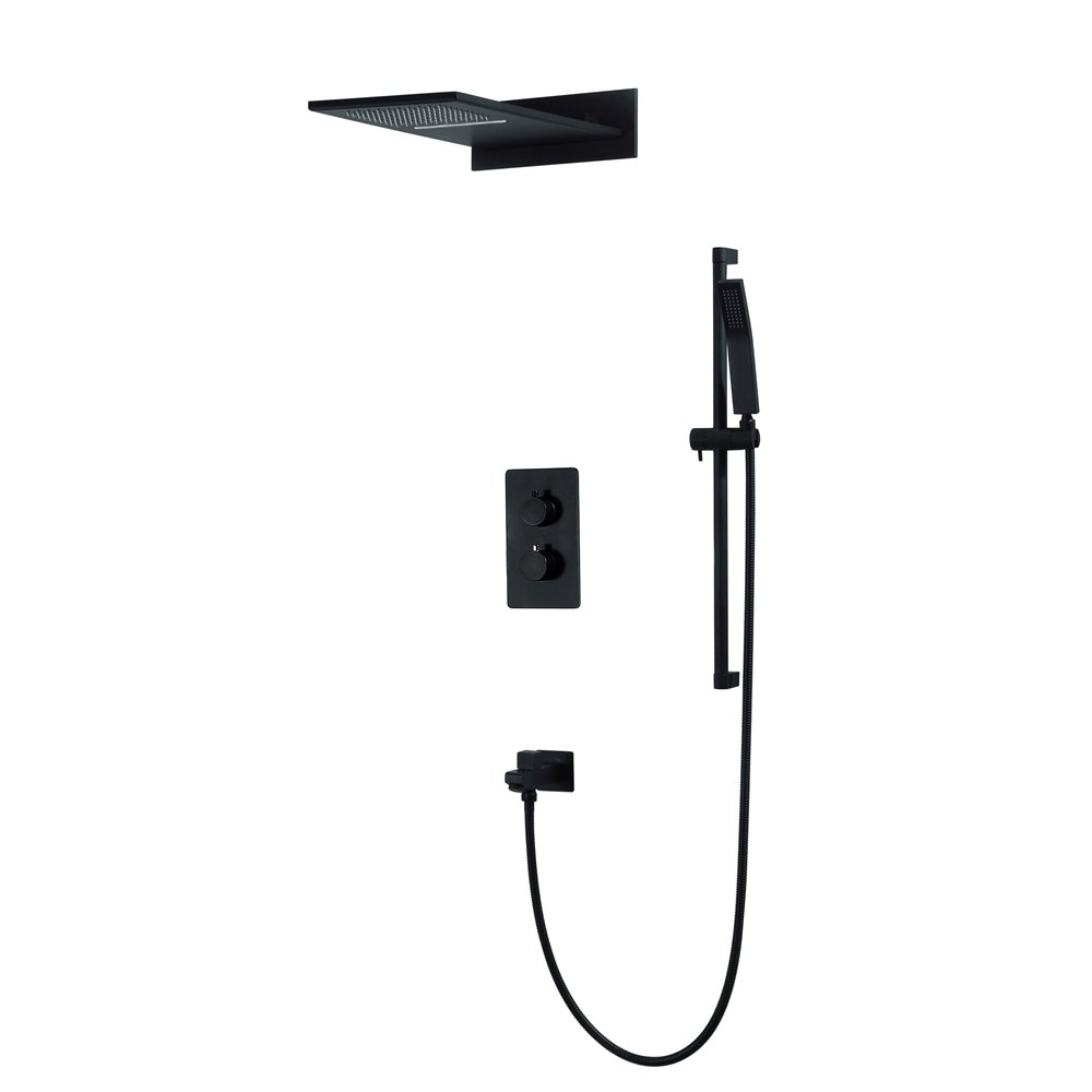 Système de douche à effet pluie noir dissimulé avec douchette et bec