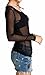 Imagenation Long Sleeve Mesh Sheer See Through Round Scoop Neck Top, Large, Black