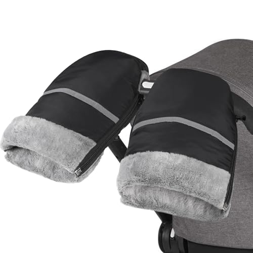 WD&CD Guantes de Silla para Paseo, Guantes Calientes para Cochecito, Guantes Carro Bebe Invierno de Anticongelantes Impermeables Gruesos con Cremallera, Cálidos para Todos los Cochecitos, Negro