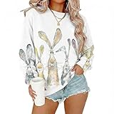 CJQCJQ Women's Easter Holiday Rabbit Graphic Sweatshirt, Adorable Watercolor Bunny Print Loose Pullover Top, Cozy Spring Apparel(A2-White,L)