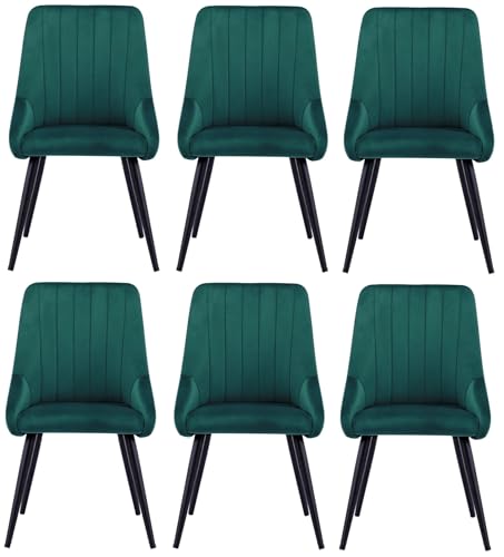 Image of Finch Fox Morris Velvet Dining Chair for Living Room, Bedroom, Home Office with Black Metal Legs in Dark Green Color (Set of 6)