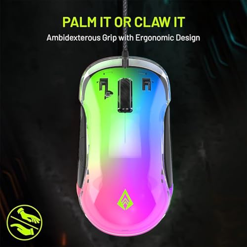 Image of Archer Tech Lab Wired Gaming Mouse,Precise Tracking, Rapid Response with Sunplus Sensor, Adjustable 12000 DPI, 8 Programmable Buttons, Huyu Switches, RGB Backlit| for PC /Mac (Recurve 400-Transparent)