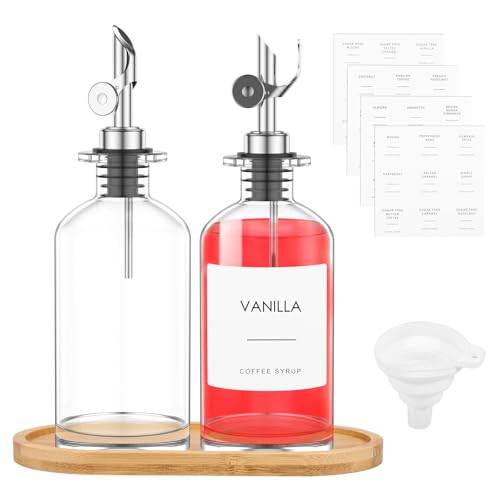 Olive Oil Dispenser Bottle, Oil and Vinegar Dispenser Set with Funnel & Waterproof Label, 350ml Cooking Oil Dispenser Bottle, Glass Oil Dispenser Bottle, Coffee Syrup Dispenser for Kitchens(silver)