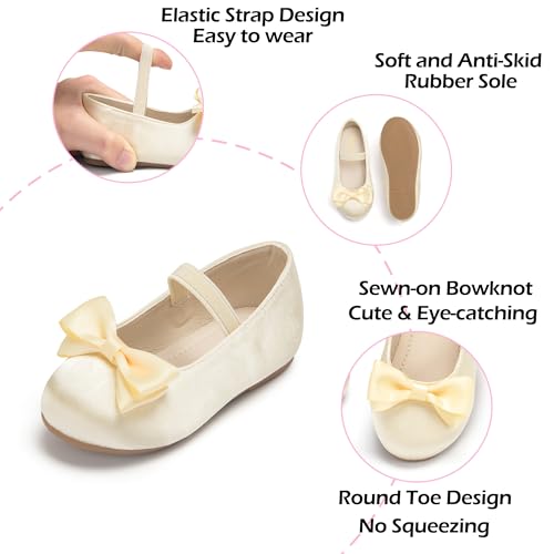 Image of PHIRAMIN Toddler Flower Girl Dress Shoes - Little Girl Ballet Flats Bow Wedding Party