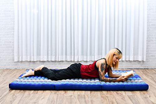 Image of Leewadee Trifold Mattress XL - Comfortable Thai Massage Pad, Foldable Relaxation Floor Mattress Filled with Kapok, Perfect to Use as a Sleeping Mat 79 x 39 inches, Blue