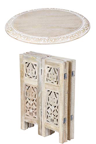 Marokkanischer Tisch Beistelltisch aus Holz Ashkar Weiss ø 45cm groß rund | Orientalischer runder Hocker Blumenhocker… – Bild 4