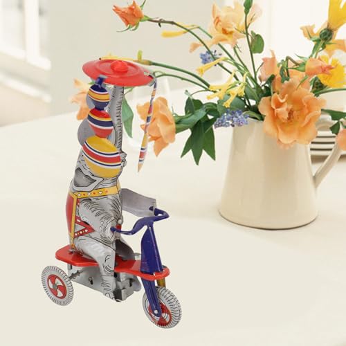 Elefante Movido a Relógio Em Brinquedo de Lata Triciclo, Brinquedo Vintage de Equitação Com Acabamen