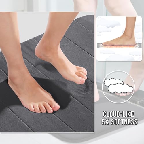 Image of Yimobra Memory Foam Bathroom Rugs Sets 2 Piece - Super Soft Absorbent Quick Dry Bath Mat Set, Machine Washable Non Slip Floor Carpet for Tub Shower & Single Sink (17x24 & 31.5x20 Inch, Dark Gray)