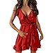 Mini vestido de verano para mujer, casual, sin mangas, con mangas con volantes, cuello en V, suelto swing-A, vestido de playa fluido de bebé, vestido sexy, rojo, L