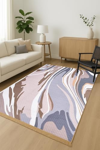 Image of COZY FURNISH Modern Abstract Area Rug, 5 x 7 Feet, Multi-Color Marble Pattern, Living Room Carpet with Suede Backing (Multicolor01, 5X7(Inches))
