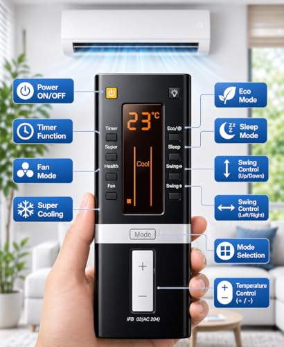 Image of ZIEVA Compatible with IFB AC Remote Control for 1.5, 1, 2 Ton Original - Air Conditioner Infrared Remote Controller with Backlight - Please Match The Original Remote (AC 204)
