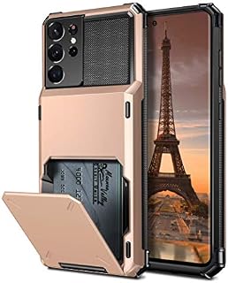Coolden Compatible with Samsung S21 Ultra Case Wallet Case Shockproof 4 Card Pocket Protective Case Heavy Duty Flip Card Holder Phone Case Cover Compatible with Samsung Galaxy S21 Ultra (Rose Gold)