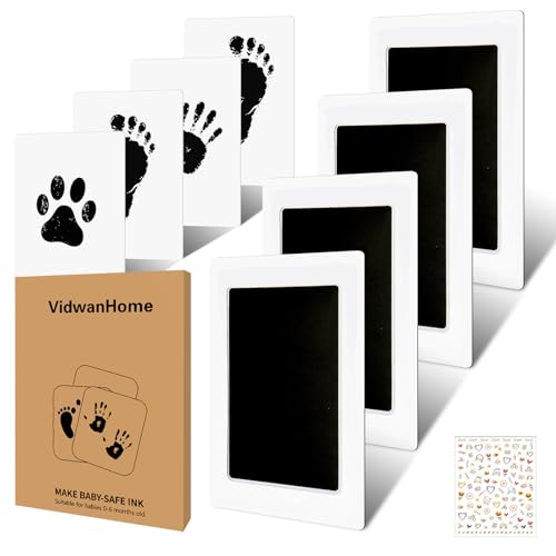 Baby Hand and Footprint Kit Inkless Clean Touch Ink Pad Newborn Keepsake Mothers Day Gift for New Mom Mess-Free Paw Print Kit for Dogs & Cats 4 Pack with 16 White Cards Jet Black