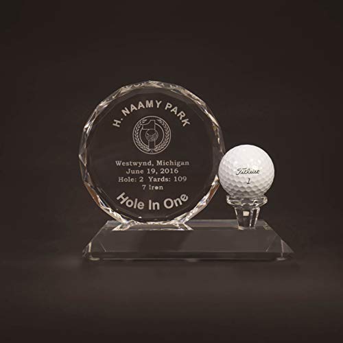 Great Golf Memories Hole in One Trophy Crystal Gem Cut-Free Personalization