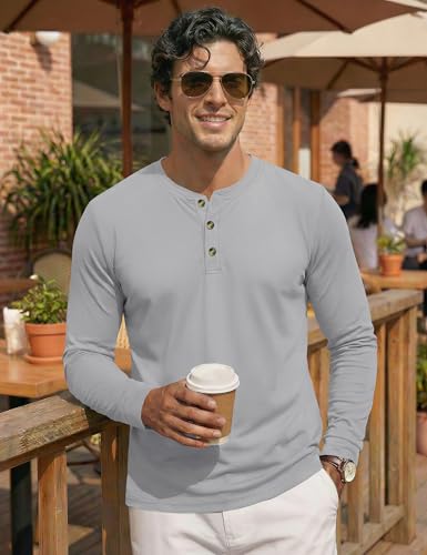Image of MAGNIVIT Men's Long Sleeve Henley Shirts Cotton 3-Button Spring Casual T-Shirts Solid Color Soft Basic Tops 2026