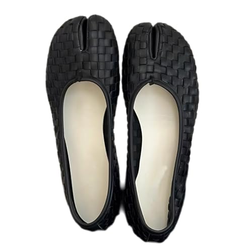 2025 Spring/Summer Fashion Sheepskin Woven Split-Toe Flats | Breathable & Comfortable Shallow Mouth Shoes | Stylish Square Toe Design with Tassel Detail - Main Image