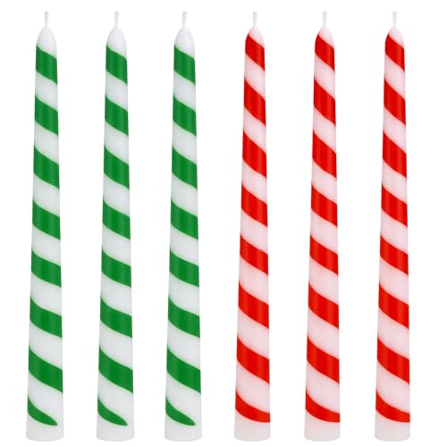 Bougies de sapin de Noël à rayures lot de 6, le cadeau idéal pour sublimer les tables d'hiver