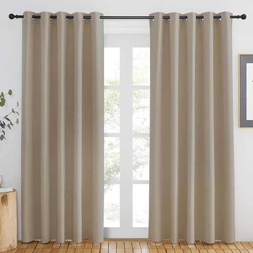NICETOWN Taupe Blackout Curtains 84 inch Length, Grommet Top Room Darkening Drapes for Bedroom Living Room, Light Blocking Window Covering for Privacy (W66 x L84 Inch, 1 Panel)
