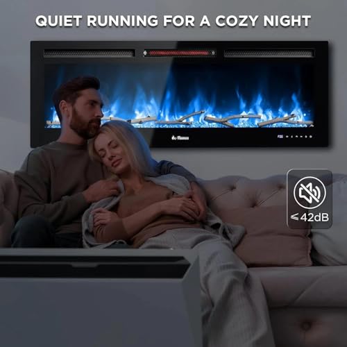 Image of Garvee 72 Inch Electric Fireplace, Modern Wall Mounted Fireplace Heater, Multicolor Flame, Touch Screen Quiet Operation for Bedroom Living Room