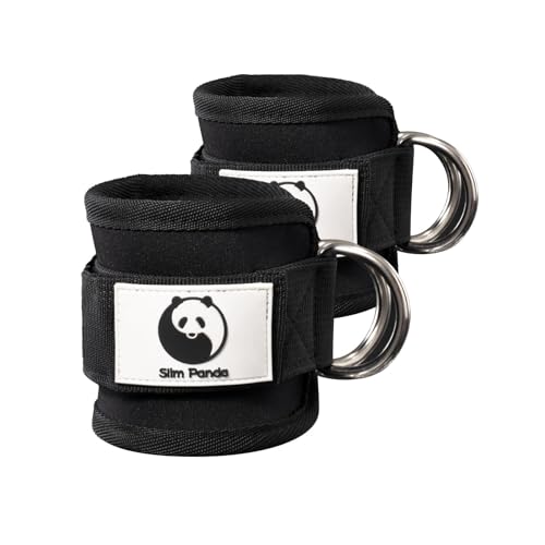 Slim Panda 2pcs Tobillera para Polea, Tobillera Deportivas Correas Ajustables para Los Tobillos con Doble Anilla en D Correa, Para entrenamiento de piernas y gluteos (Negro)