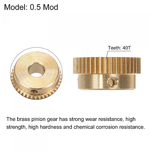 Image of uxcell Pinion Gear Set, Brass Motor Rack Straight Spur Gear with Step, 0.5 Mod 40T 6mm Bore 21mm Outer Dia, M3 Set Screws Included