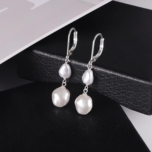 Silver Pearl Dangle Earrings for Women 925 Sterling Silver Double Pearl Drop Earrings Hypoallergenic Leverback Baroque Irregular Pearls Earring by LANCHARMED - Image 7