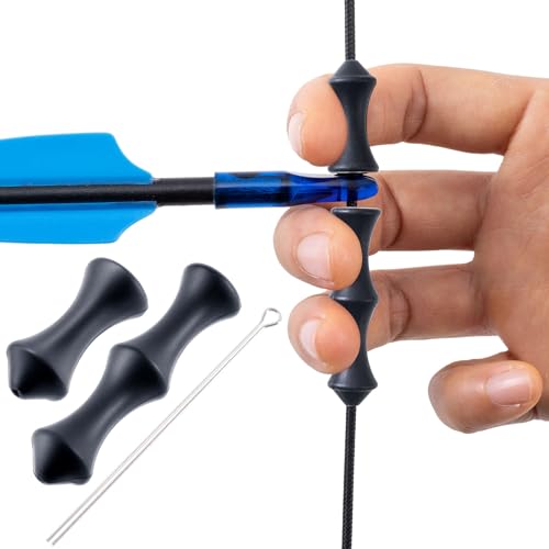 VARMDUKKE Bowstring Finger Guards, Archery Bowstring Finger Saver, Silicone Bow Protector Accessories for Longbows and Recurve Bows (1 Set, Black)