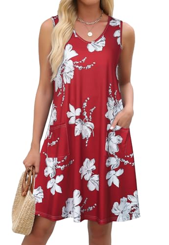 Image of elescat Womens Summer Dresses Casual V Neck Sleeveless Pockets Beach Loose Tank Sundress 2026