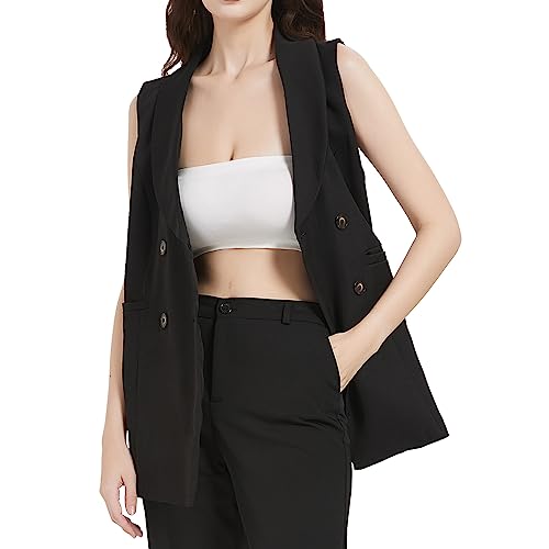 S7 Women's Sleeveless Vest Classic Double Breasted Suit Vest Casual Waistcoat Solid Business Blazer Vest with 2 Pockets2