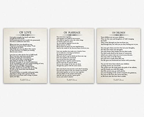 Poster Kahlil Gibran sur l'amour le mariage et les enfants lot de 3 affiches 28x36cm ivoire