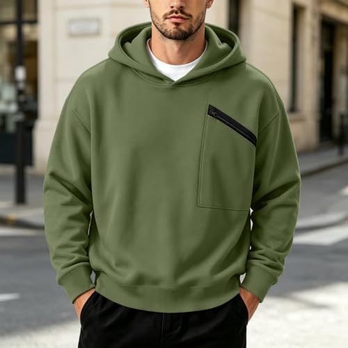 Mens Pullover Hoodie Chest Patch Zip Pocket Rib Cuffs Streetwear Sweatshirt - image 2